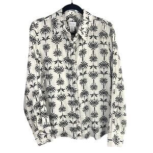 Nicole Miller 100% Linen Black and White Long Sleeve Button Down Size L